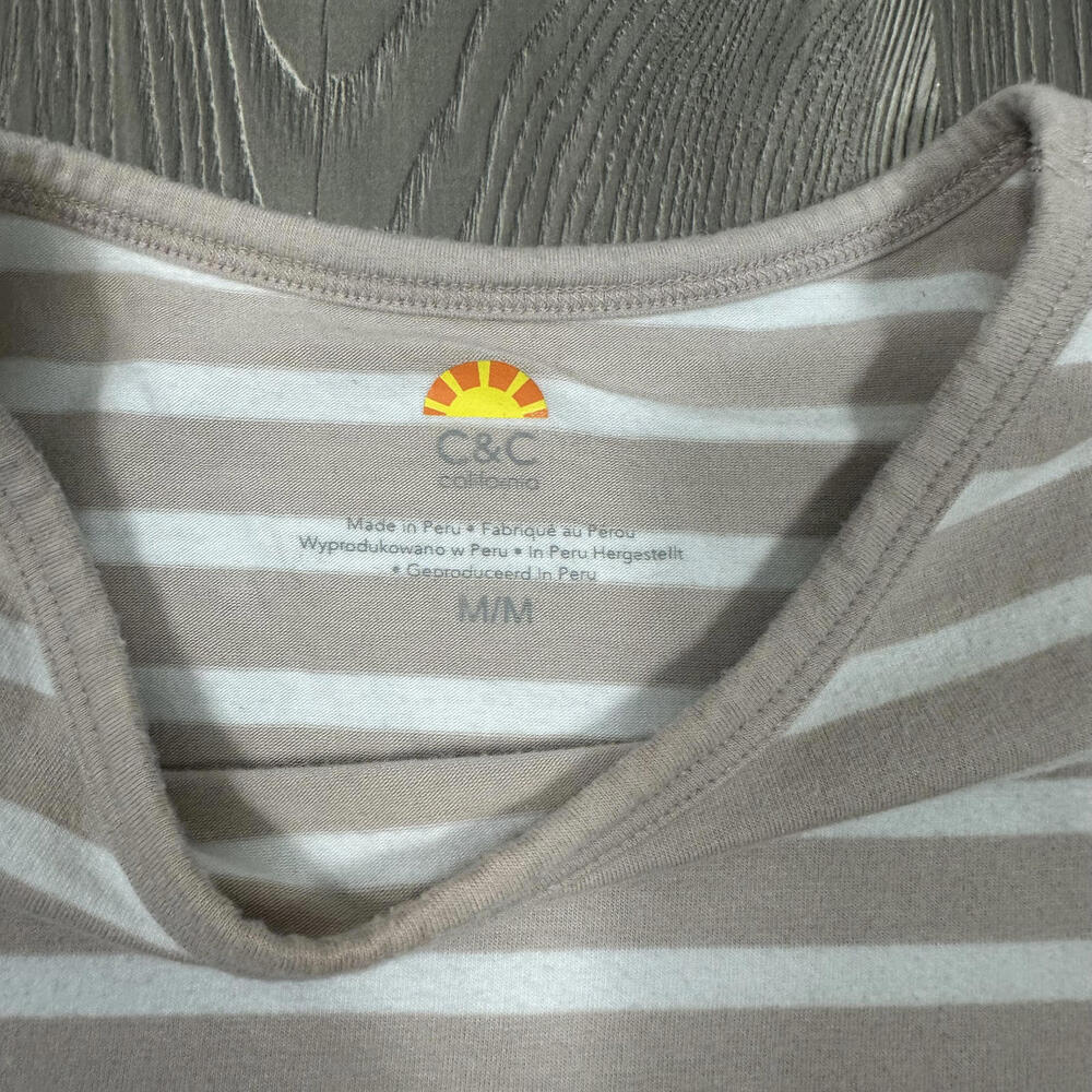 C&C California Women's Tan &‎ White Striped Short Sleeve T-Shirt - Picture 3 of 6
